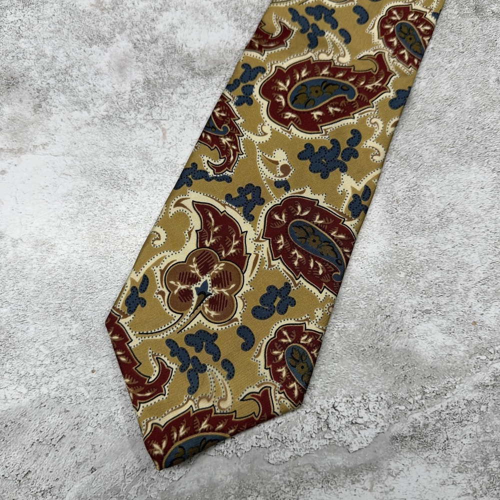 Christian Dior Necktie Mens OS Gold Paisley Silk Vintage Monsieur